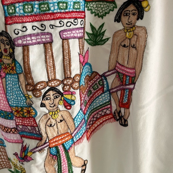 Vintage Mexican Day Of The Dead Maxi Dress with Colorful Embroidery Free Size - Picture 8 of 15